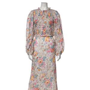 NWT SEA New York Ines Floral Long Sleeve Smocked Dress Ivory Cream Size 10